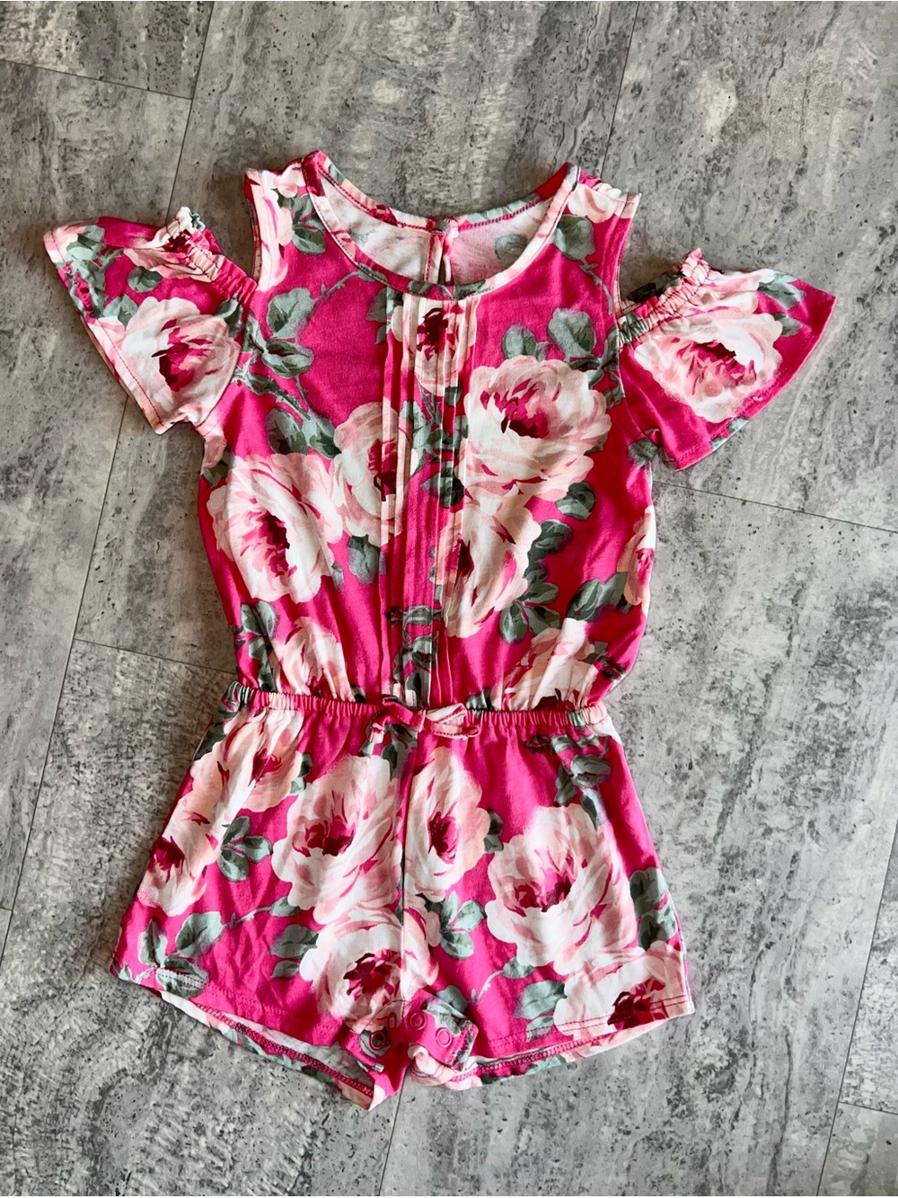 NEW Girls 2T Pink Floral Cold-Shoulder Romper